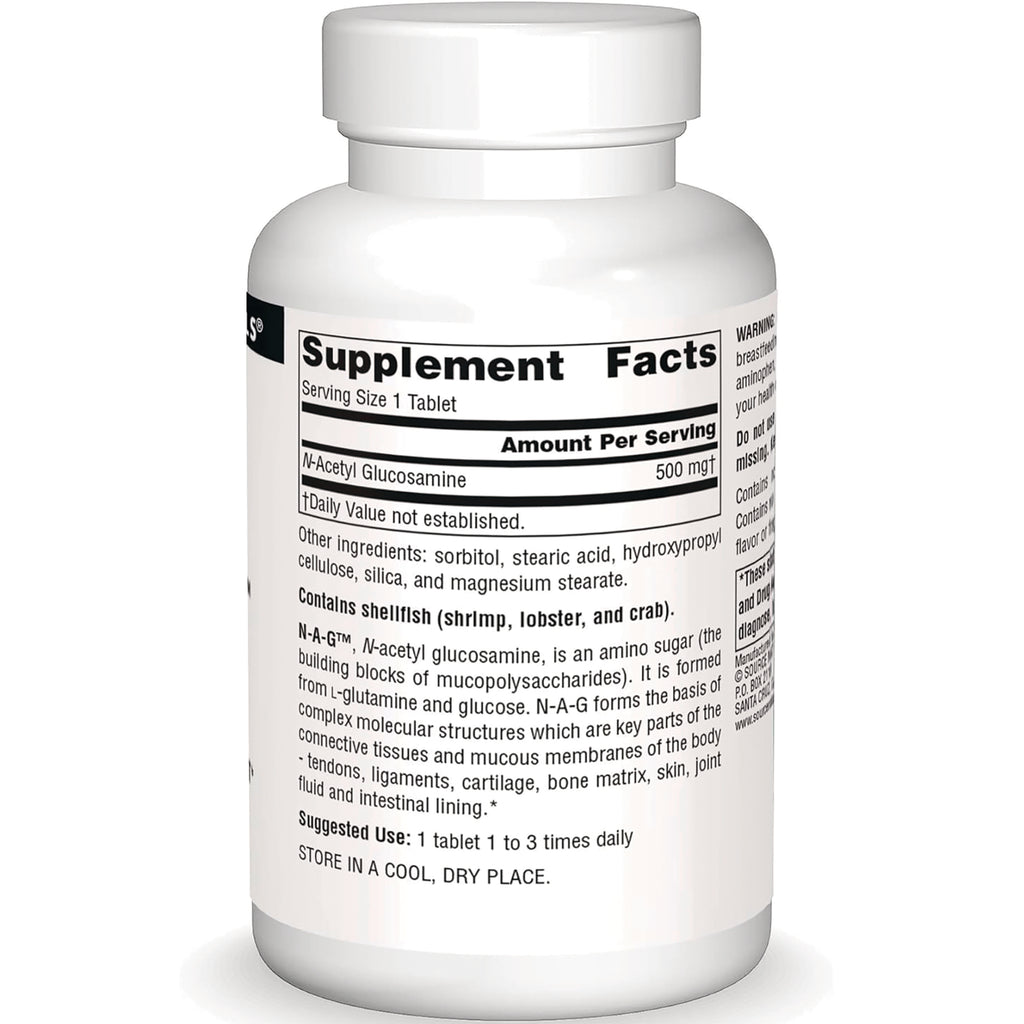 SN742 | Back label with Supplement Facts panel and ingredients, N-Acetyl Glucosamine 500 mg - Thumbnail
