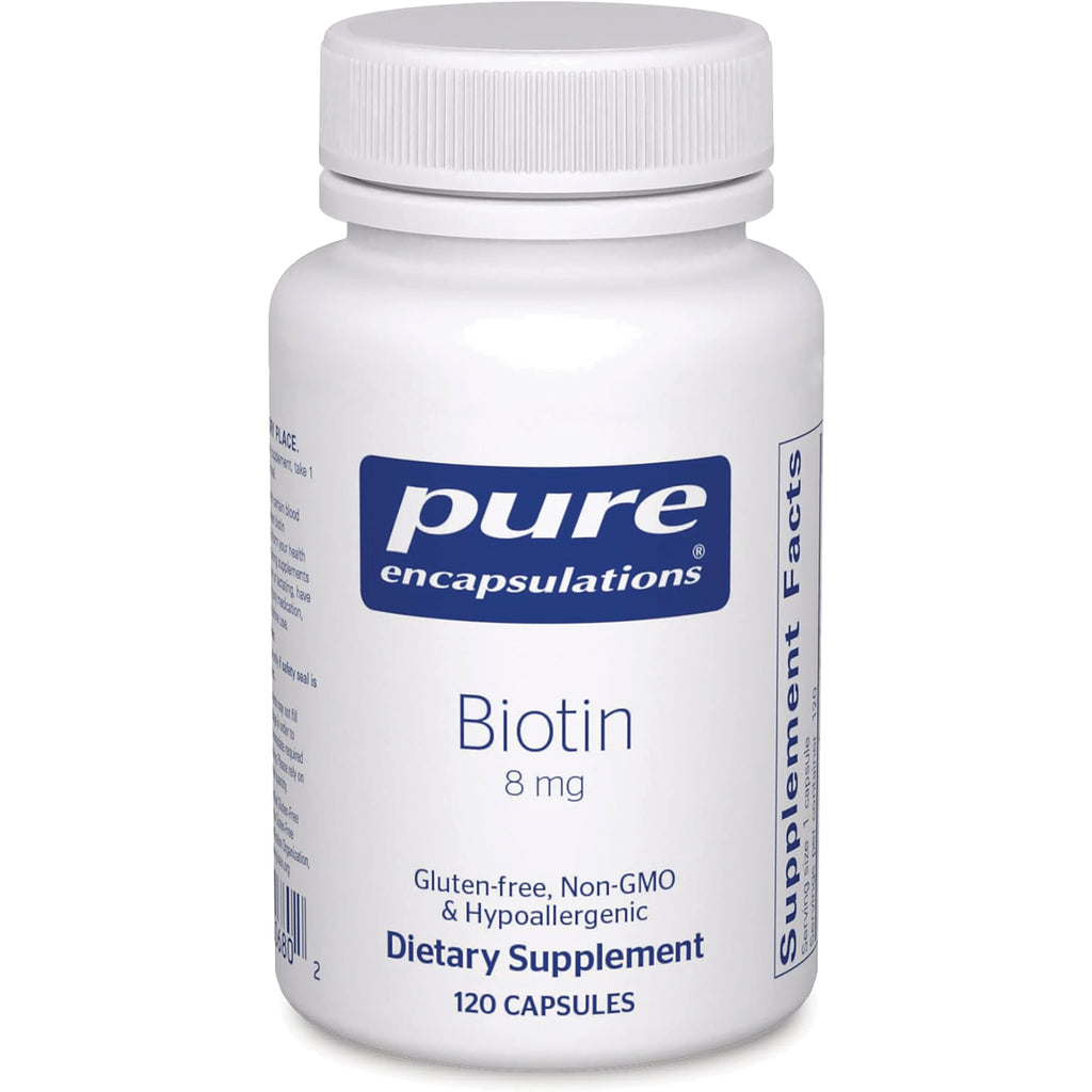 PRN005 | Pure Encapsulations Biotin 8 mg white bottle dietary supplement 120 capsules - Thumbnail