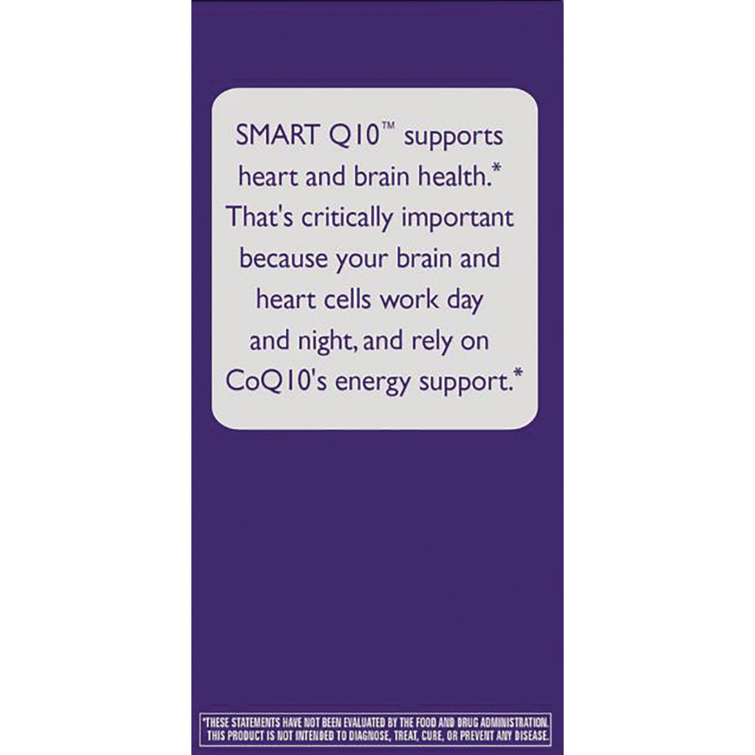 ET385 | Back panel reading SMART Q10 supports heart and brain health and notes CoQ10's energy support