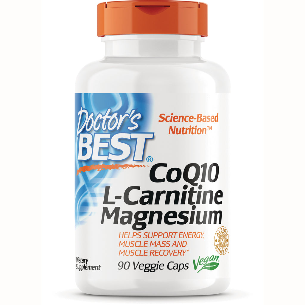 DB294 | Doctor's Best CoQ10 L-Carnitine Magnesium supplement bottle, 90 veggie caps, vegan - Thumbnail
