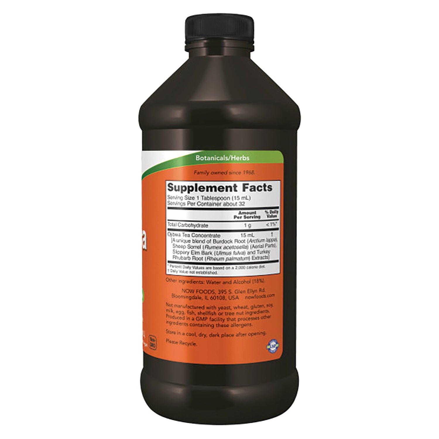 NWF954 | back of brown supplement bottle showing Supplement Facts label and ingredient text