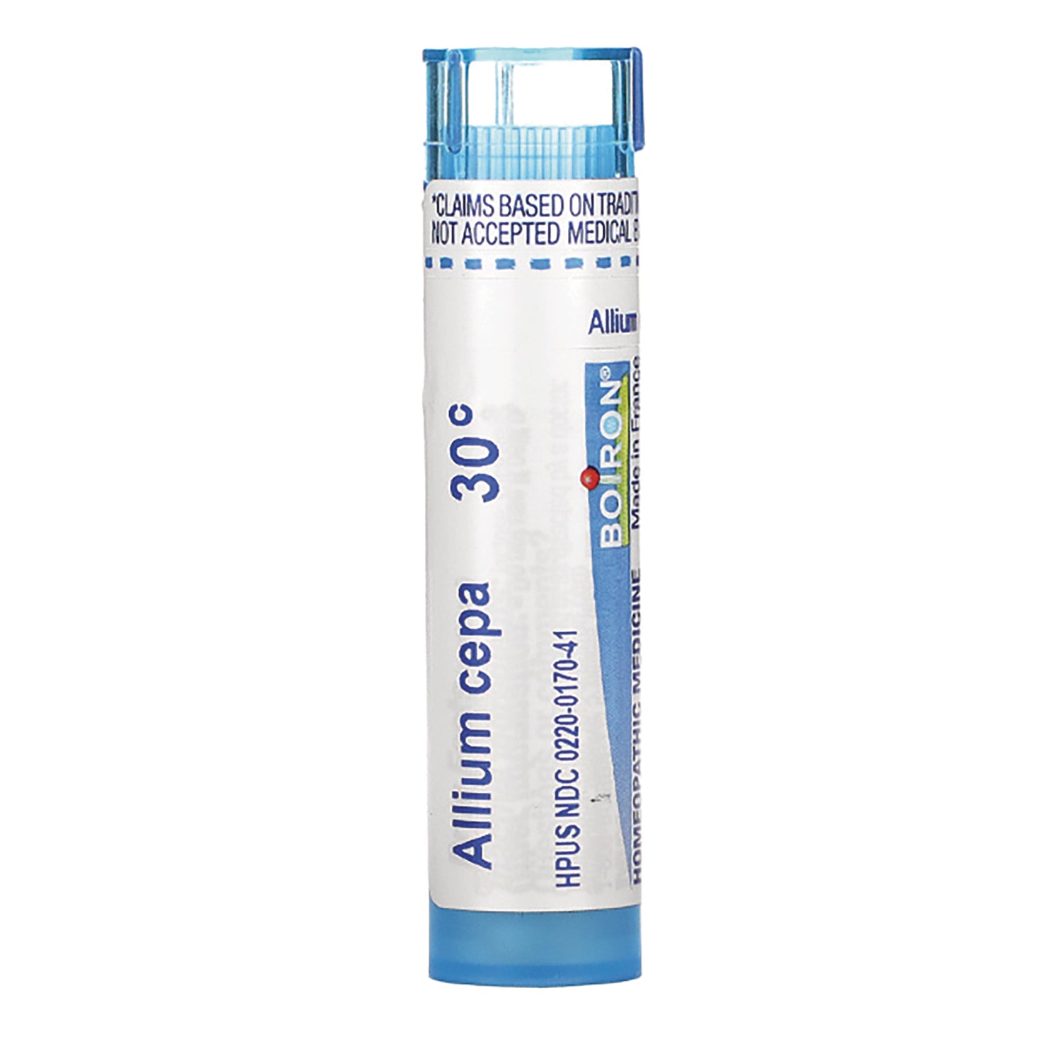 BRN054 | cylindrical homeopathic remedy tube labeled Allium cepa 30C with blue cap