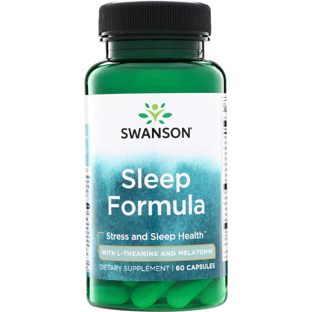 SWU1019 | Swanson Sleep Formula supplement bottle, Stress and Sleep Health, with L-Theanine and Melatonin, 60 capsules - Thumbnail