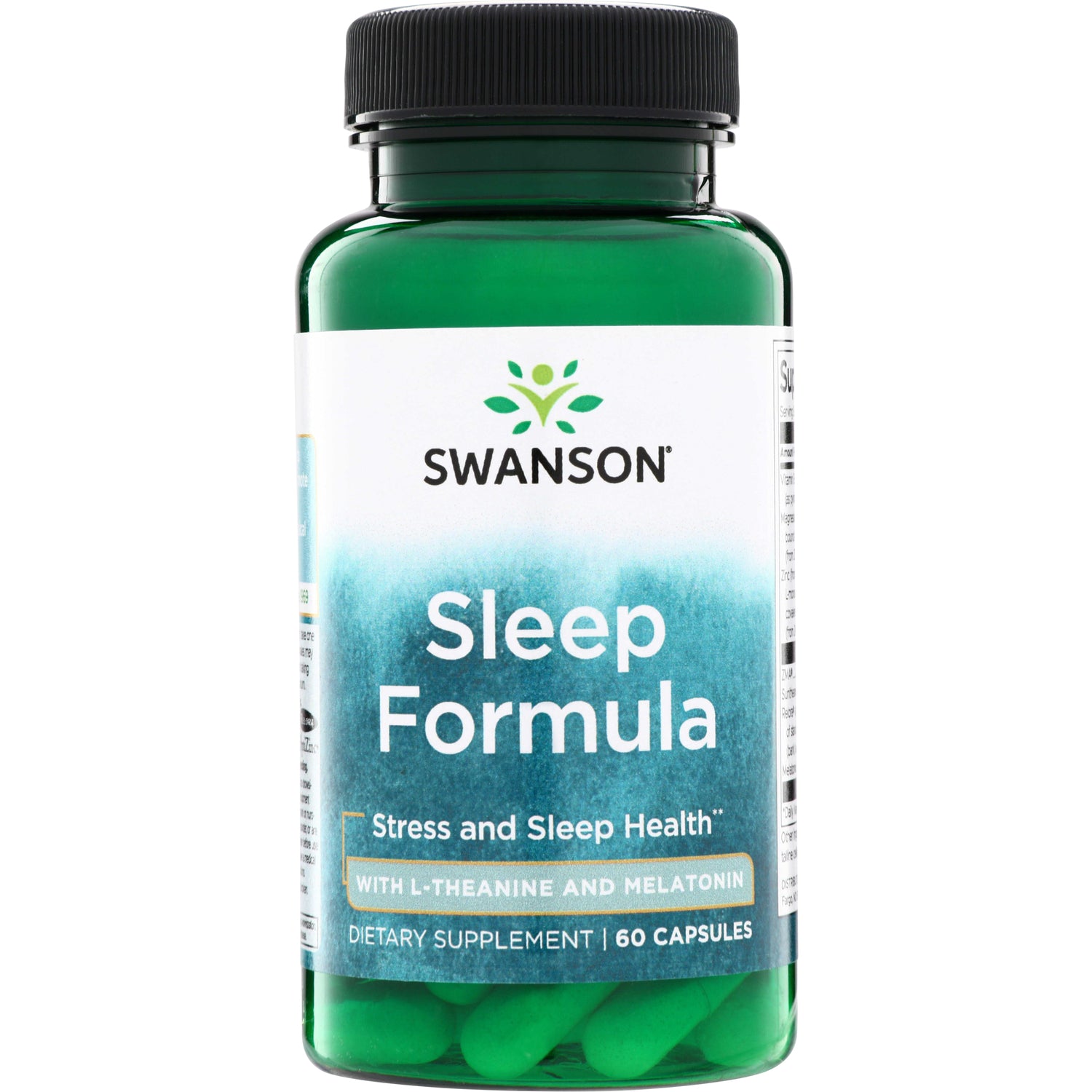 SWU1019 | Swanson Sleep Formula supplement bottle, Stress and Sleep Health, with L-Theanine and Melatonin, 60 capsules