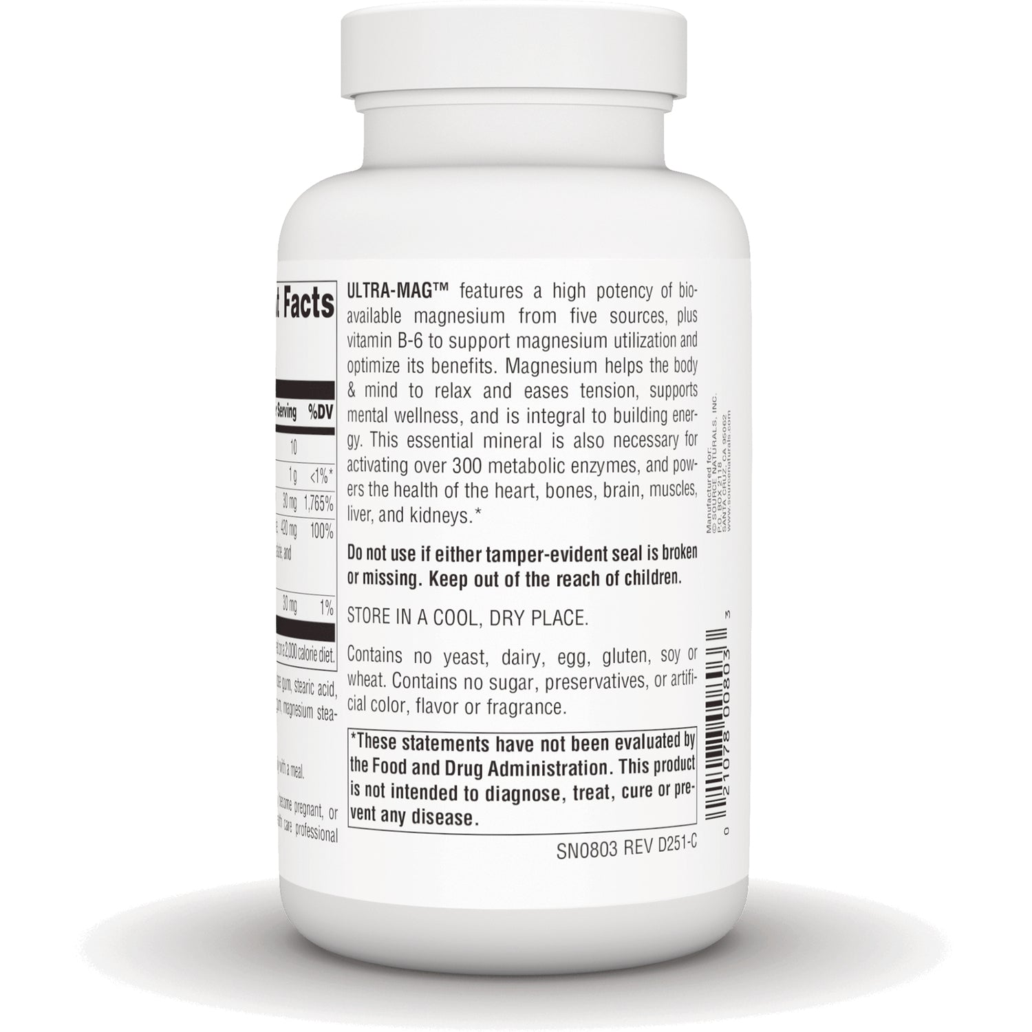 SN270 | Back label with Supplement Facts and ULTRA-MAG magnesium product information