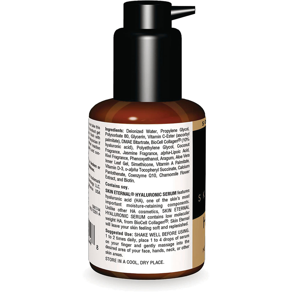 SN750 | Back label of Skin Eternal Hyaluronic Serum bottle with ingredients and suggested use - Thumbnail