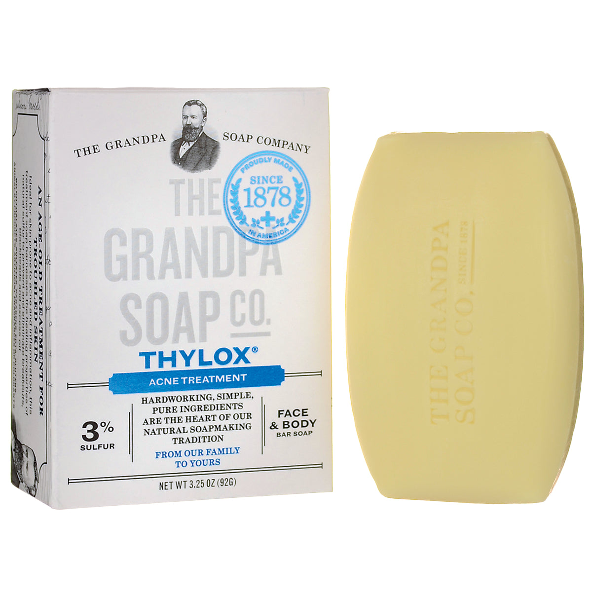 GP016 | The Grandpa Soap Co. ThylOx acne treatment box and bar soap, 3% sulfur, face and body