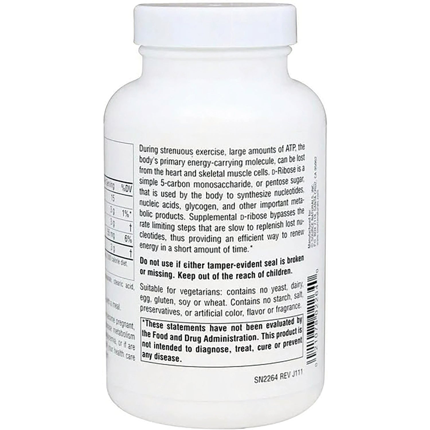 SN811 | Supplement bottle back label with directions, warnings, and FDA disclaimer text