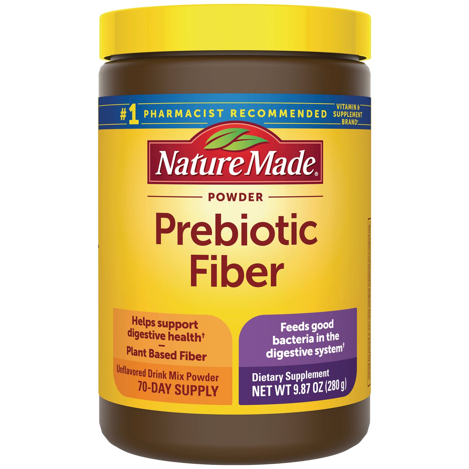 NTM198 | NatureMade Prebiotic Fiber powder jar with yellow label, 70-day supply, 9.87 oz