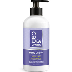CBD035 | CBD Living body lotion pump bottle labeled Body Lotion Relaxing Lavender 300 mg Nano CBD