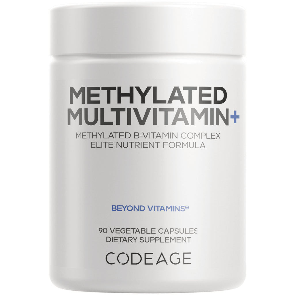 CDG042 | white supplement bottle labeled Methylated Multivitamin+ CODEAGE, 90 vegetable capsules - Thumbnail