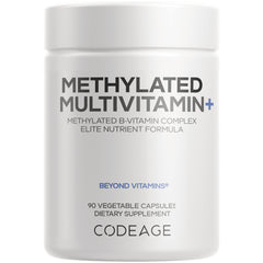 CDG042 | white supplement bottle labeled Methylated Multivitamin+ CODEAGE, 90 vegetable capsules