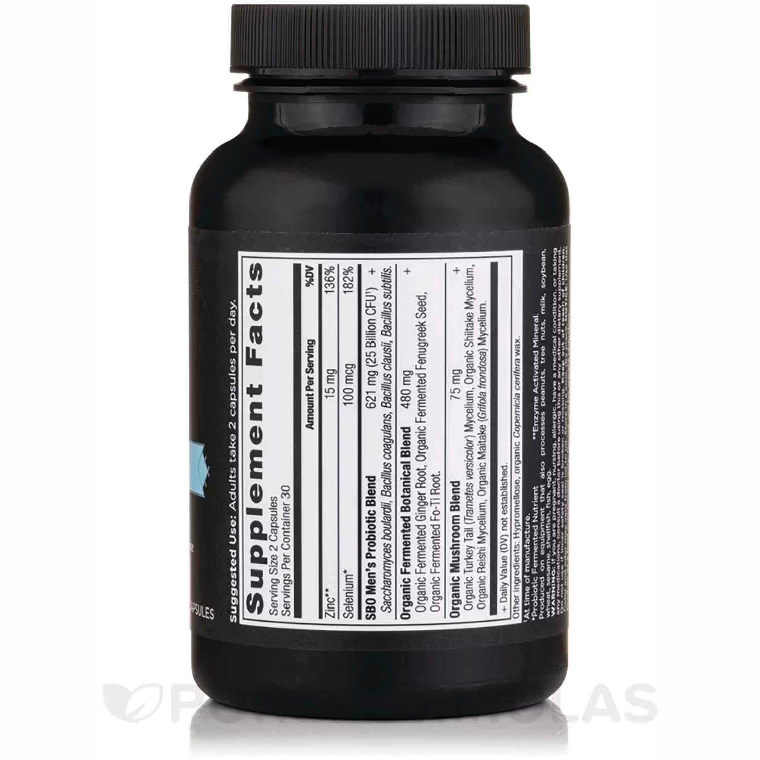 ATN117 | back of black supplement bottle showing Supplement Facts nutrition label and ingredient panel