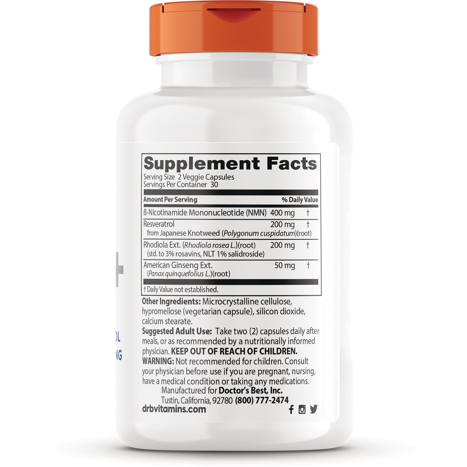 DB288 | back label showing Supplement Facts panel and other ingredients on white supplement bottle