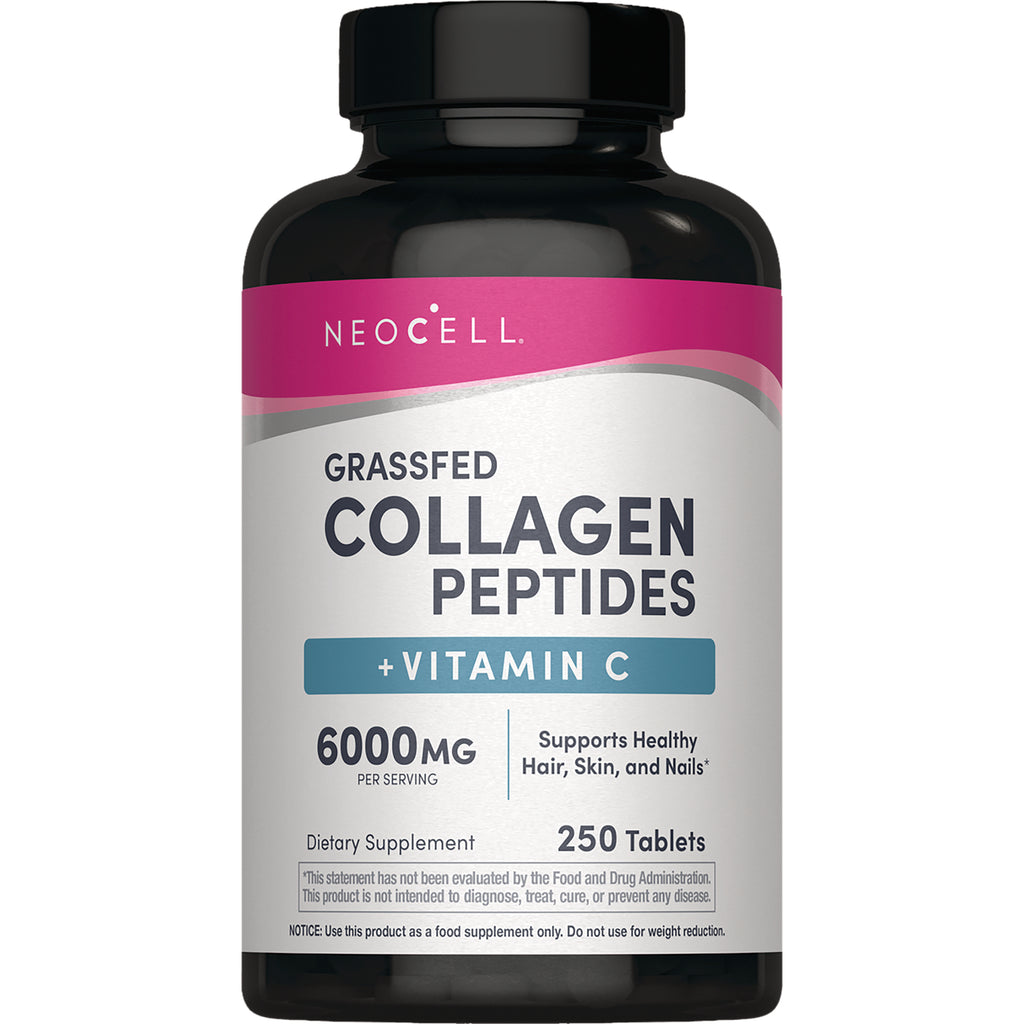NEC042 | NeoCell Grassfed Collagen Peptides + Vitamin C 6000 mg 250 tablets front-facing bottle - Thumbnail