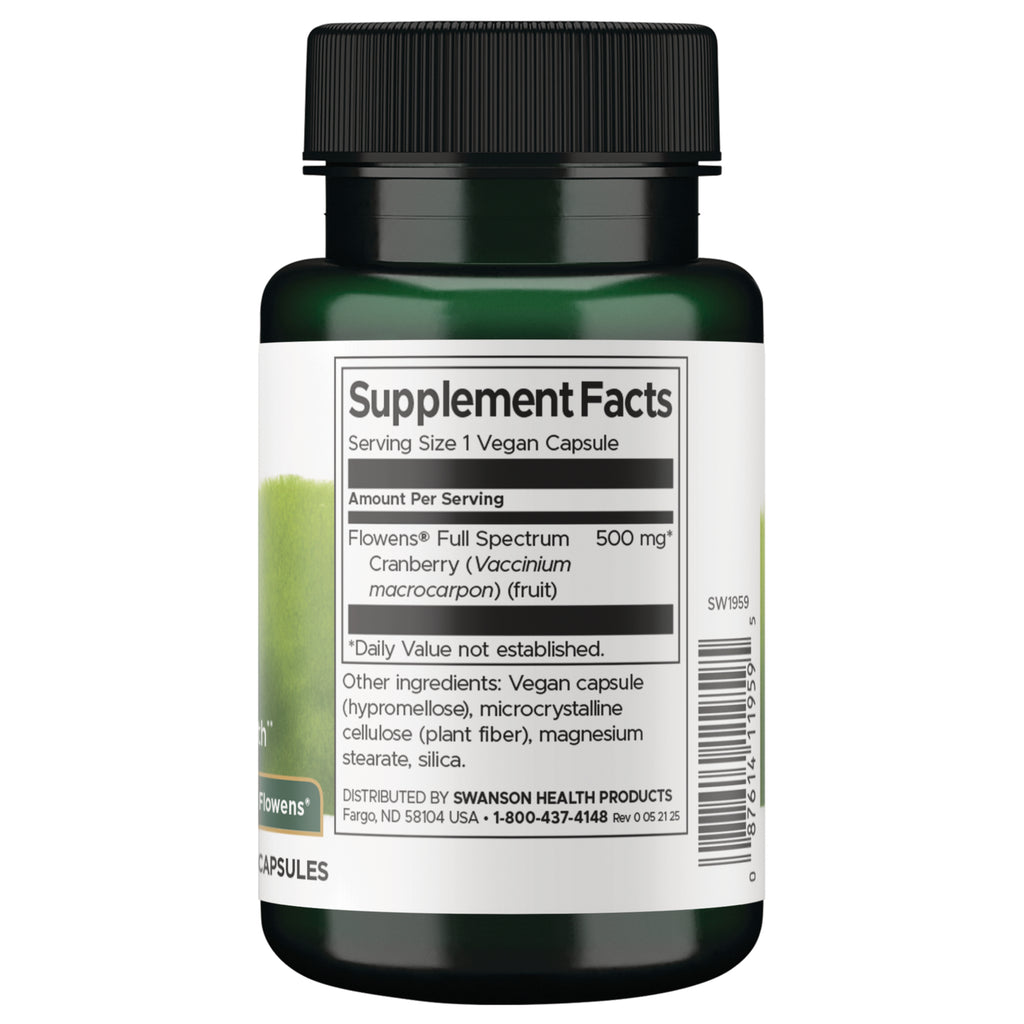 SW1959 | Supplement Facts and ingredients panel on back of Swanson cranberry capsules bottle - Thumbnail
