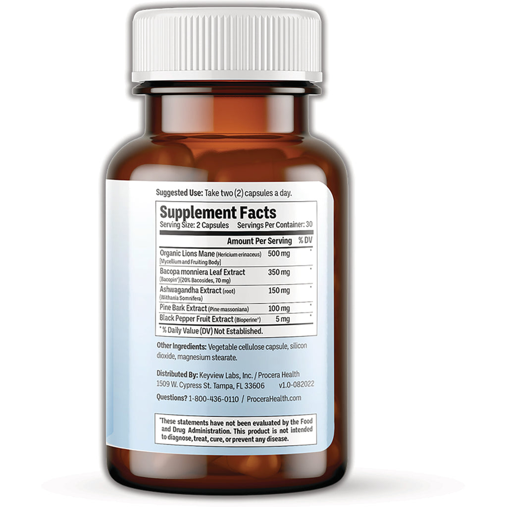 PRC008 | Back of amber supplement bottle showing Supplement Facts panel and ingredient list - Thumbnail