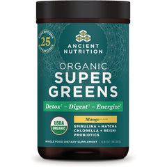 ATN131 | Ancient Nutrition Organic Super Greens mango flavor jar front label with USDA Organic badge