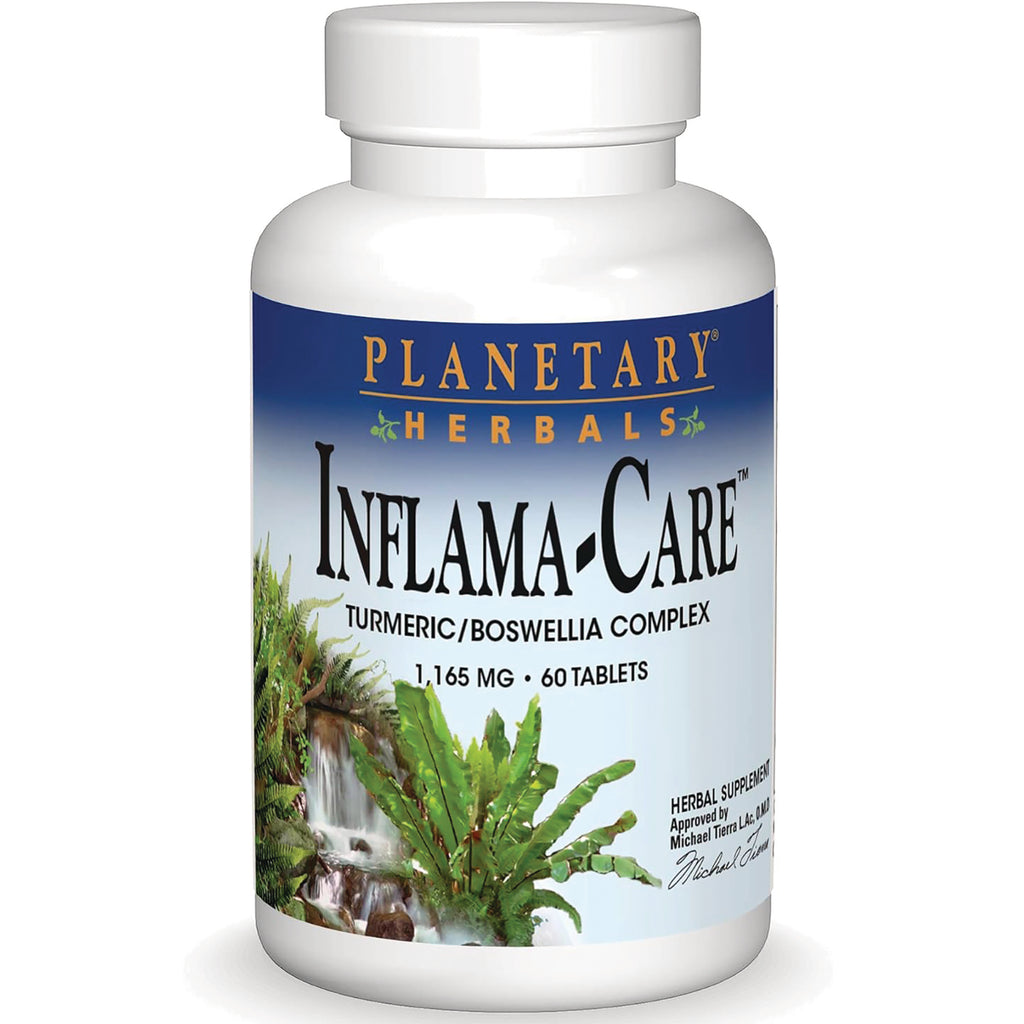 PF207 | White supplement bottle labeled PLANETARY HERBALS Inflama-Care turmeric/boswellia complex 1,165 mg 60 tablets - Thumbnail