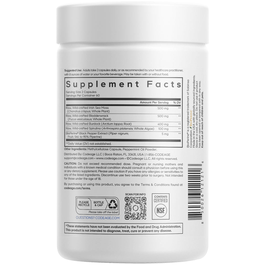 CDG022 | back label of white supplement bottle showing Supplement Facts panel, ingredients, barcode, and recycle icons - Thumbnail
