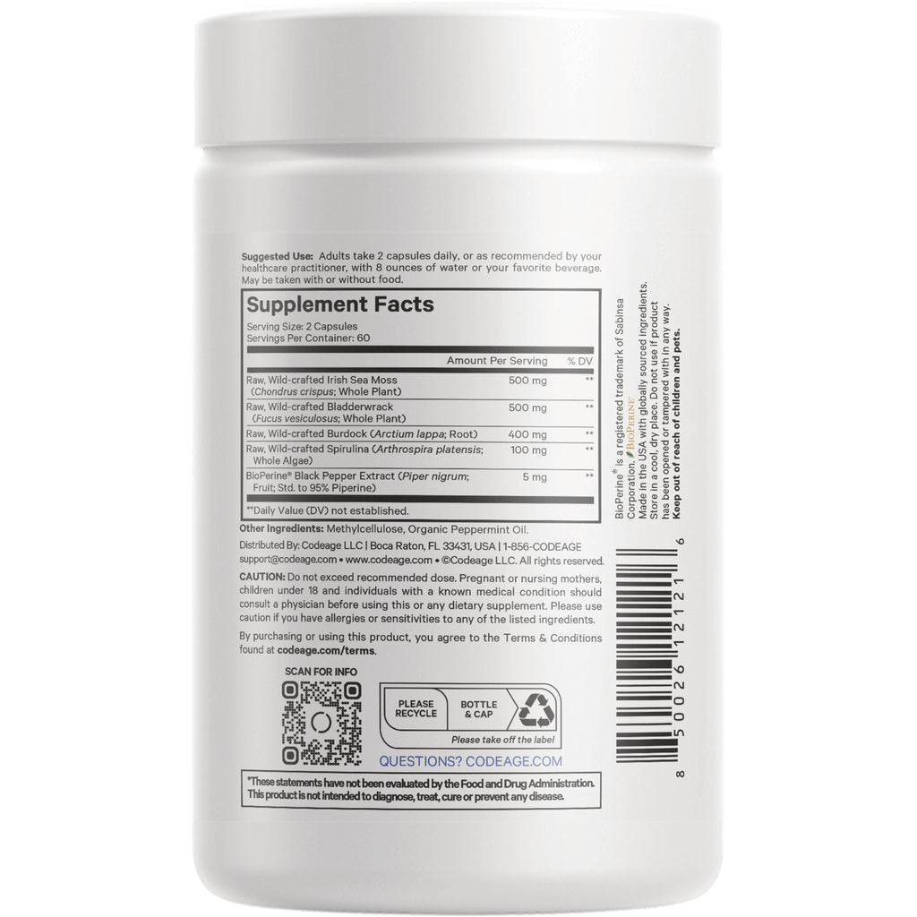 CDG022 | back label of white supplement bottle showing Supplement Facts panel, ingredients, barcode, and recycle icons - Thumbnail