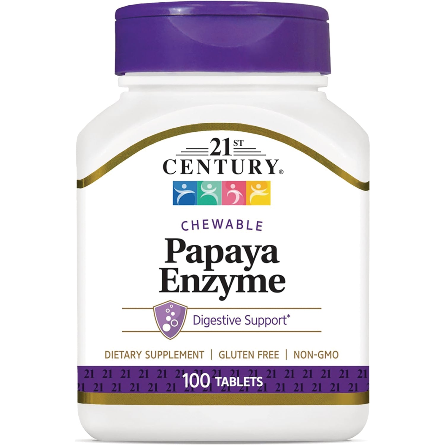 CNT132 | 21st Century chewable Papaya Enzyme bottle, digestive support dietary supplement, 100 tablets