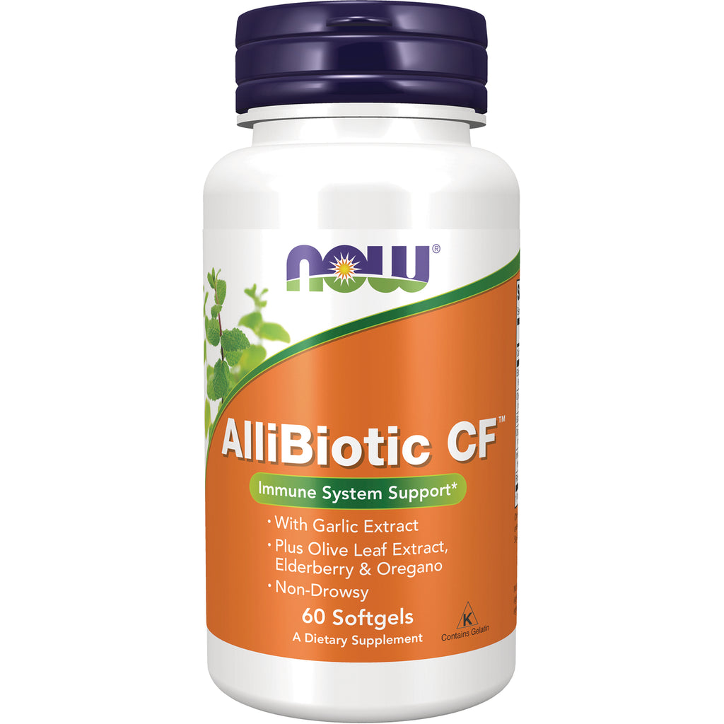 NWF281 | White supplement bottle labeled AlliBiotic CF immune system support 60 Softgels - Thumbnail
