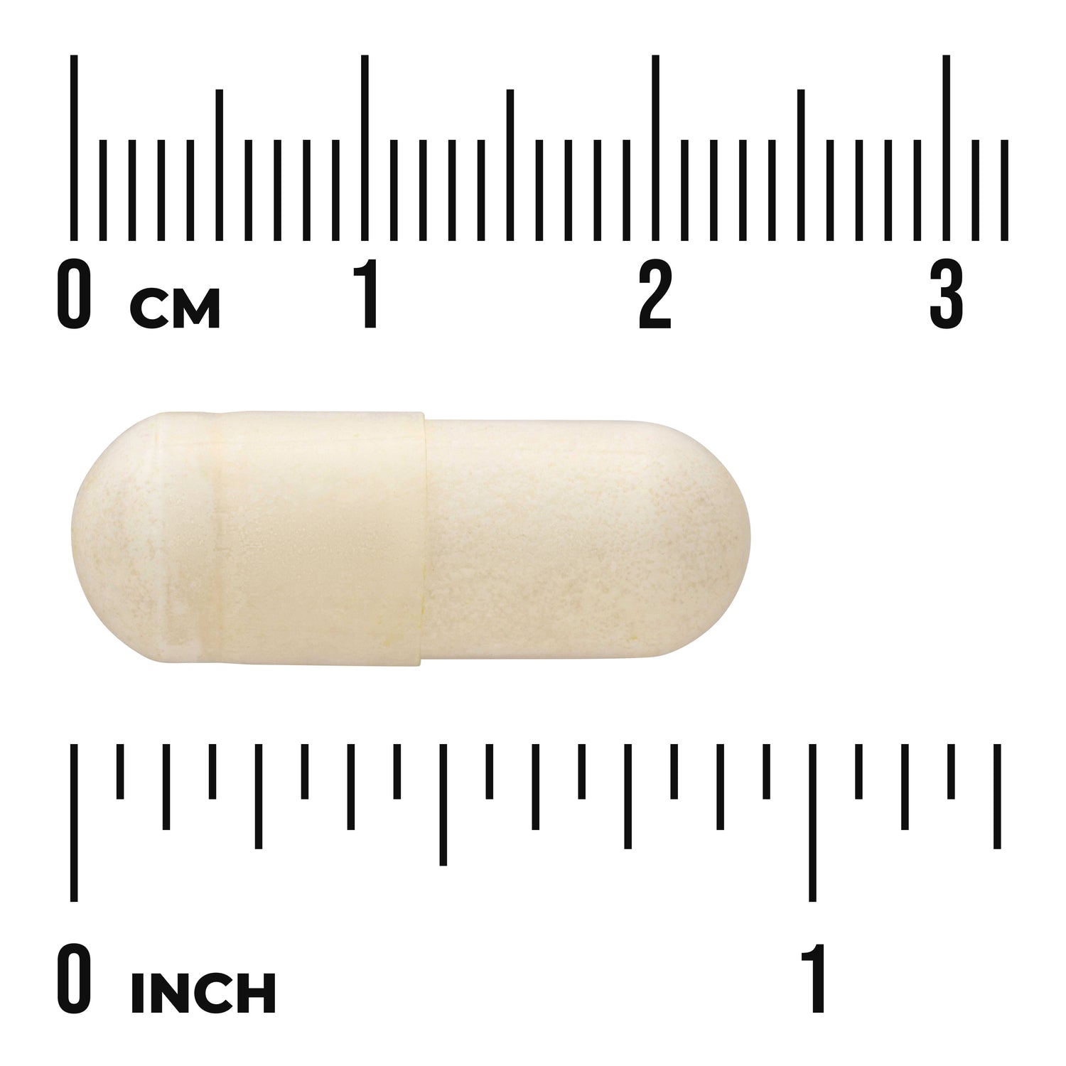 SWU713 | Beige capsule with size guide showing 0-3 cm and 0-1 inch