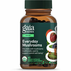 GH147 | Gaia Herbs Immune Mushroom Blend front box with USDA Organic and Non GMO labels, 40 vegan capsules