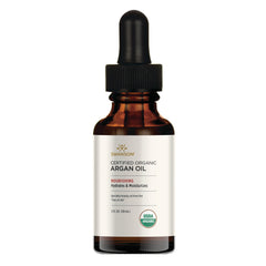 SW1478 | amber glass dropper bottle of Swanson certified organic Argan Oil labeled Nourishing Hydrates & Moisturizes 2 FL OZ USDA Organic