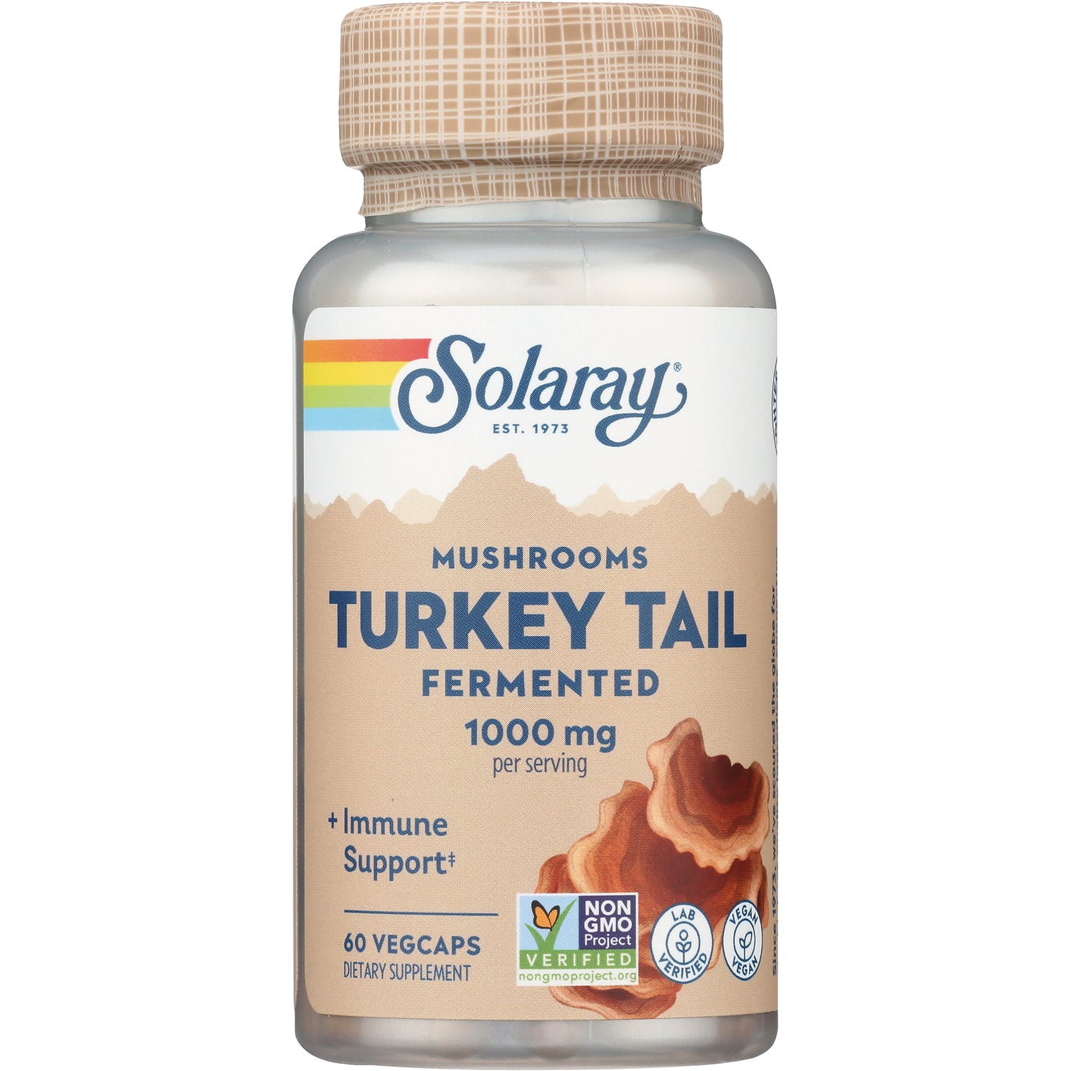 SLR467 | Solaray Turkey Tail fermented mushrooms 1000 mg bottle front label 60 vegcaps