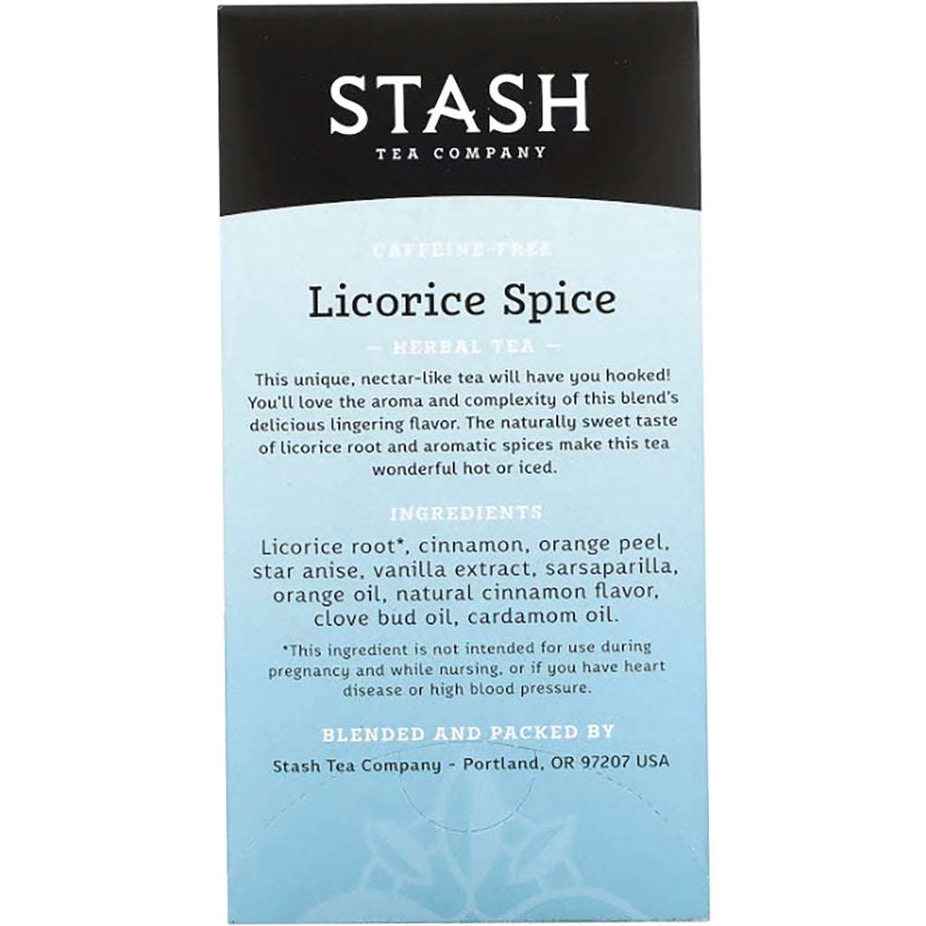 STH011 | Stash Licorice Spice herbal tea box back with ingredients and caution statement - Thumbnail