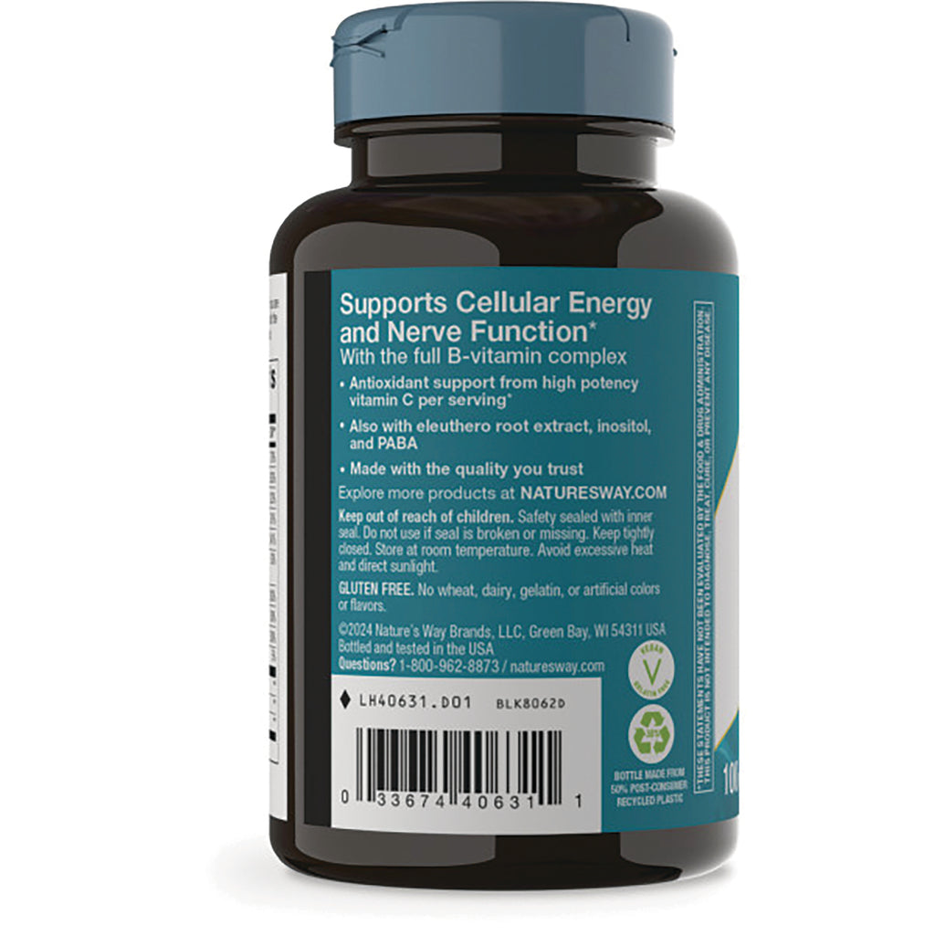 NW554 | Back of dark supplement bottle showing teal label reading Supports Cellular Energy and Nerve Function, barcode, and recycle icons - Thumbnail