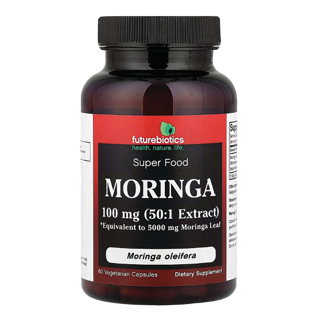 FB077 | Futurebiotics Moringa supplement bottle labeled 100 mg (50:1 Extract), 60 vegetarian capsules - Thumbnail