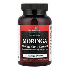 FB077 | Futurebiotics Moringa supplement bottle labeled 100 mg (50:1 Extract), 60 vegetarian capsules