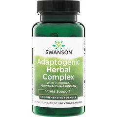 SW1095 | Swanson Adaptogenic Herbal Complex bottle, 60 vegan capsules, stress support with rhodiola, ashwagandha and ginseng