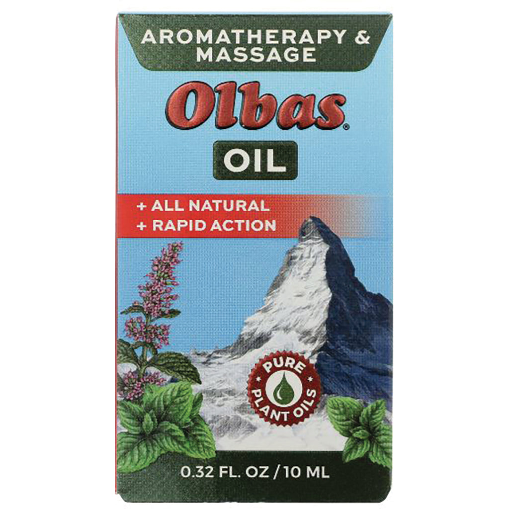 OLB005 | Olbas Oil front box with mountain and plants, text All Natural Rapid Action, 0.32 fl oz / 10 ml - Thumbnail