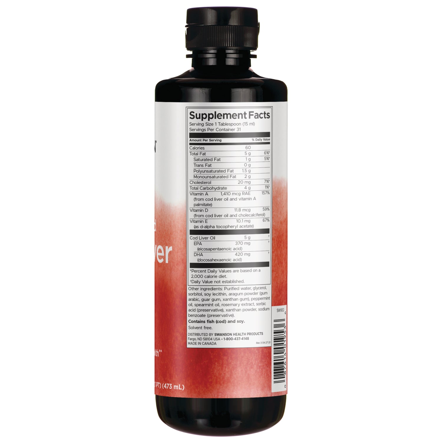 Swanson Vitamins Cod Liver Oil Liquid with Vitamins A, D, E Swanson Vitamins Cod Liver Oil Liquid with Vitamins A, D, E