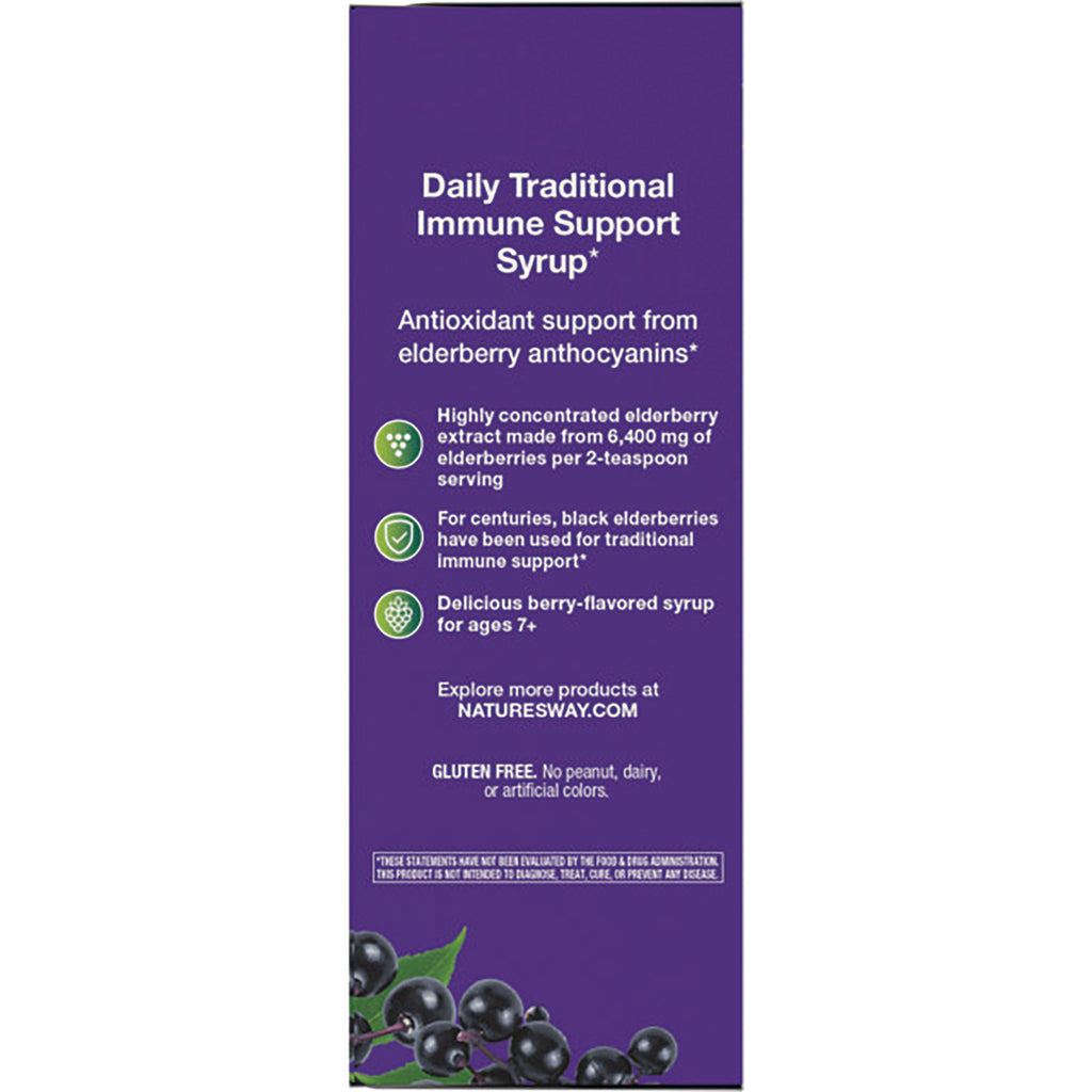 NW661 | Back panel listing Daily Traditional Immune Support Syrup benefits, elderberry extract details and gluten free note - Thumbnail