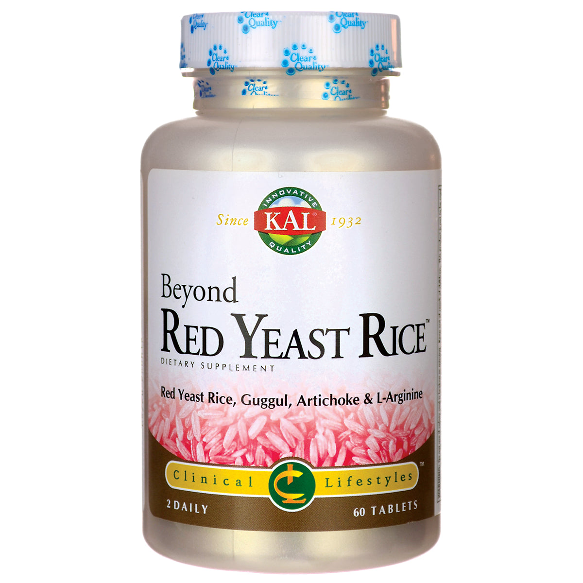 KL490 | KAL Beyond Red Yeast Rice dietary supplement bottle front label showing 60 tablets and Clinical Lifestyles
