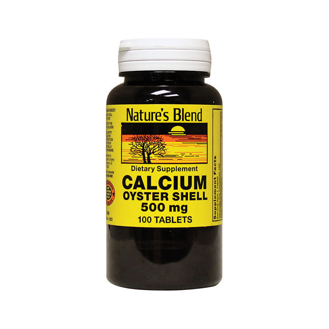 NAB035 | Nature's Blend calcium oyster shell supplement bottle labeled 500 mg 100 tablets