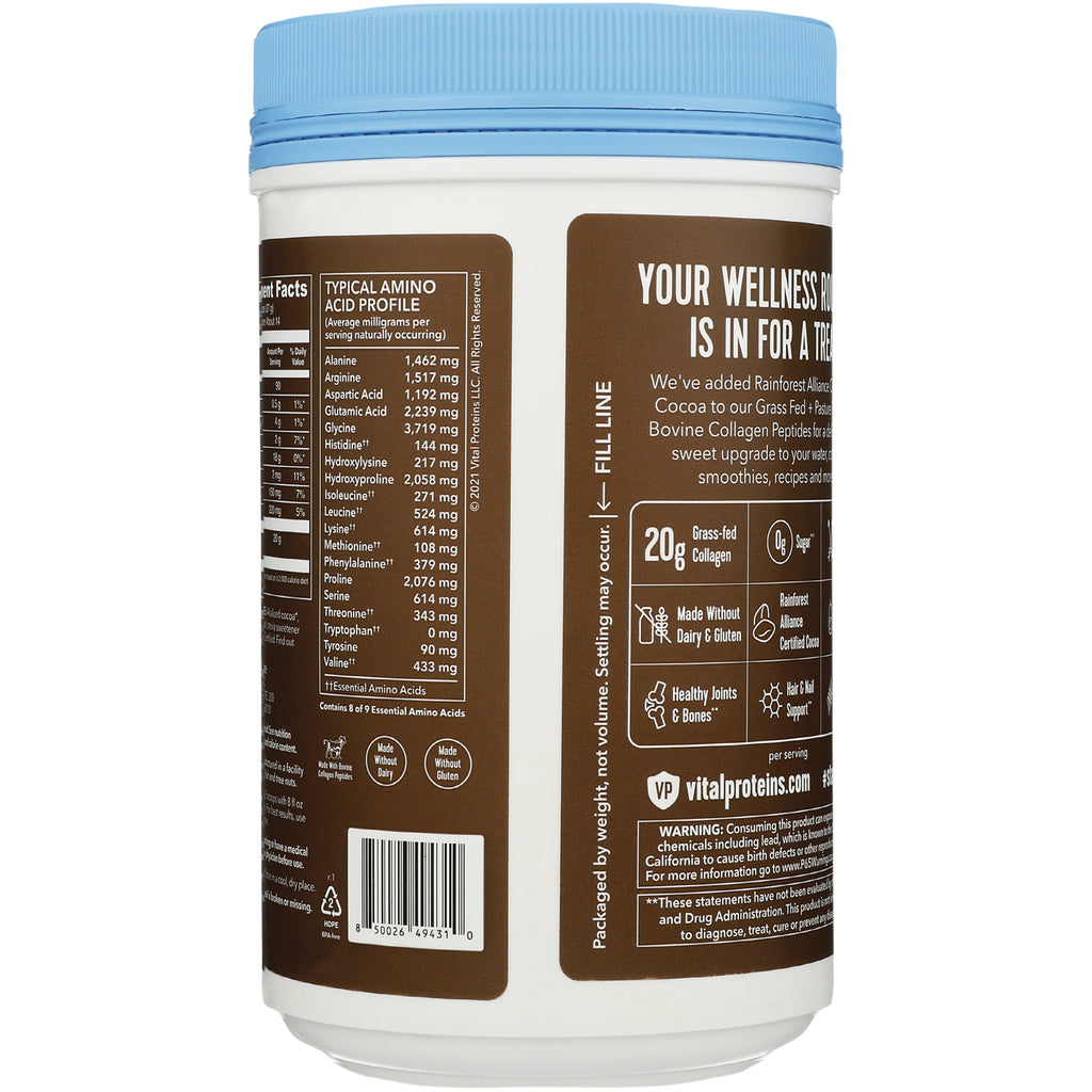 VPR052 | Back of Vital Proteins Collagen canister with amino acid profile and callouts: 20g collagen, 0g sugar, dairy & gluten free - Thumbnail