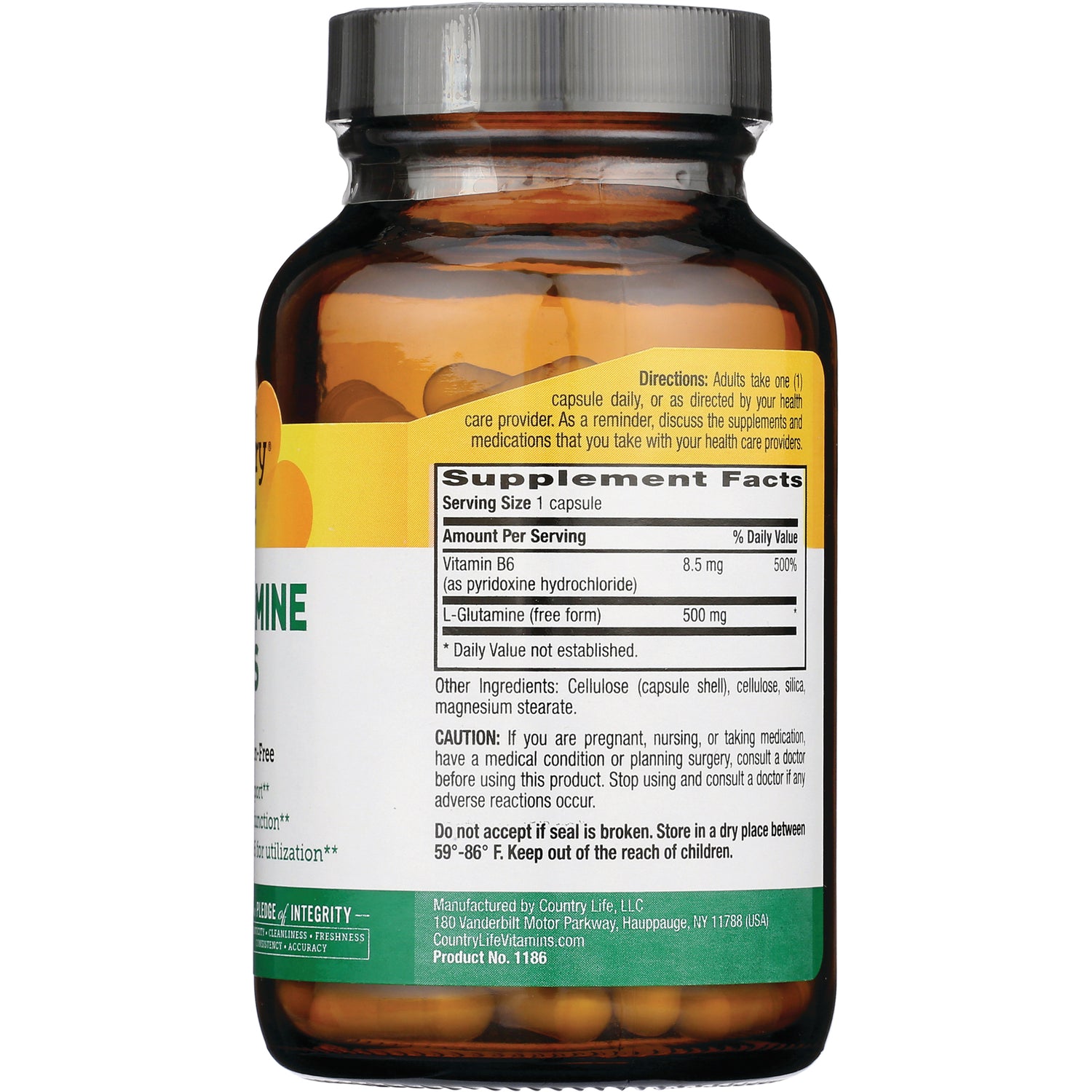 CRL481 | amber supplement bottle back showing Supplement Facts panel, ingredients and caution text