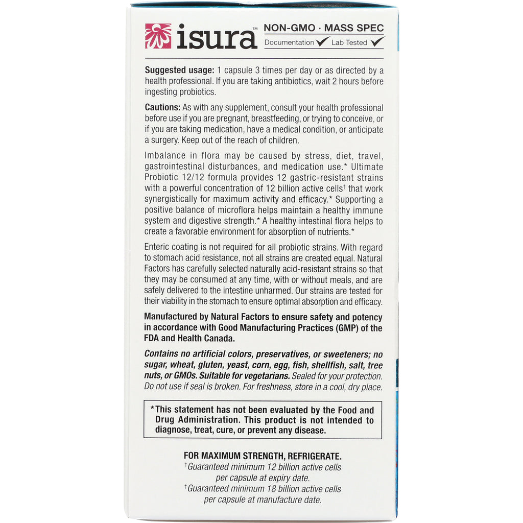 NFC016 | back panel with suggested usage, cautions, and product claims for probiotic supplement - Thumbnail