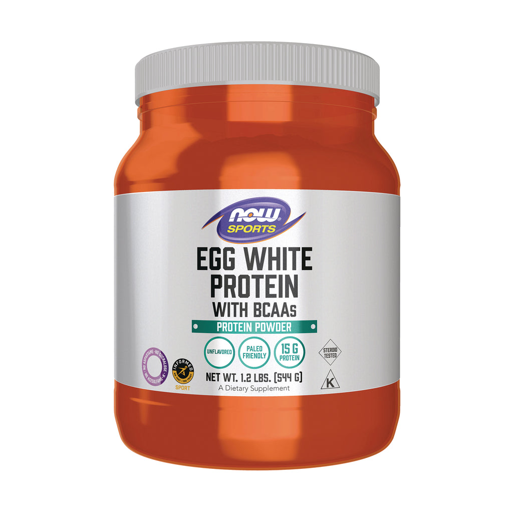 NWF214 | NOW Sports Egg White Protein with BCAAs tub, unflavored protein powder 1.2 lb front label - Thumbnail