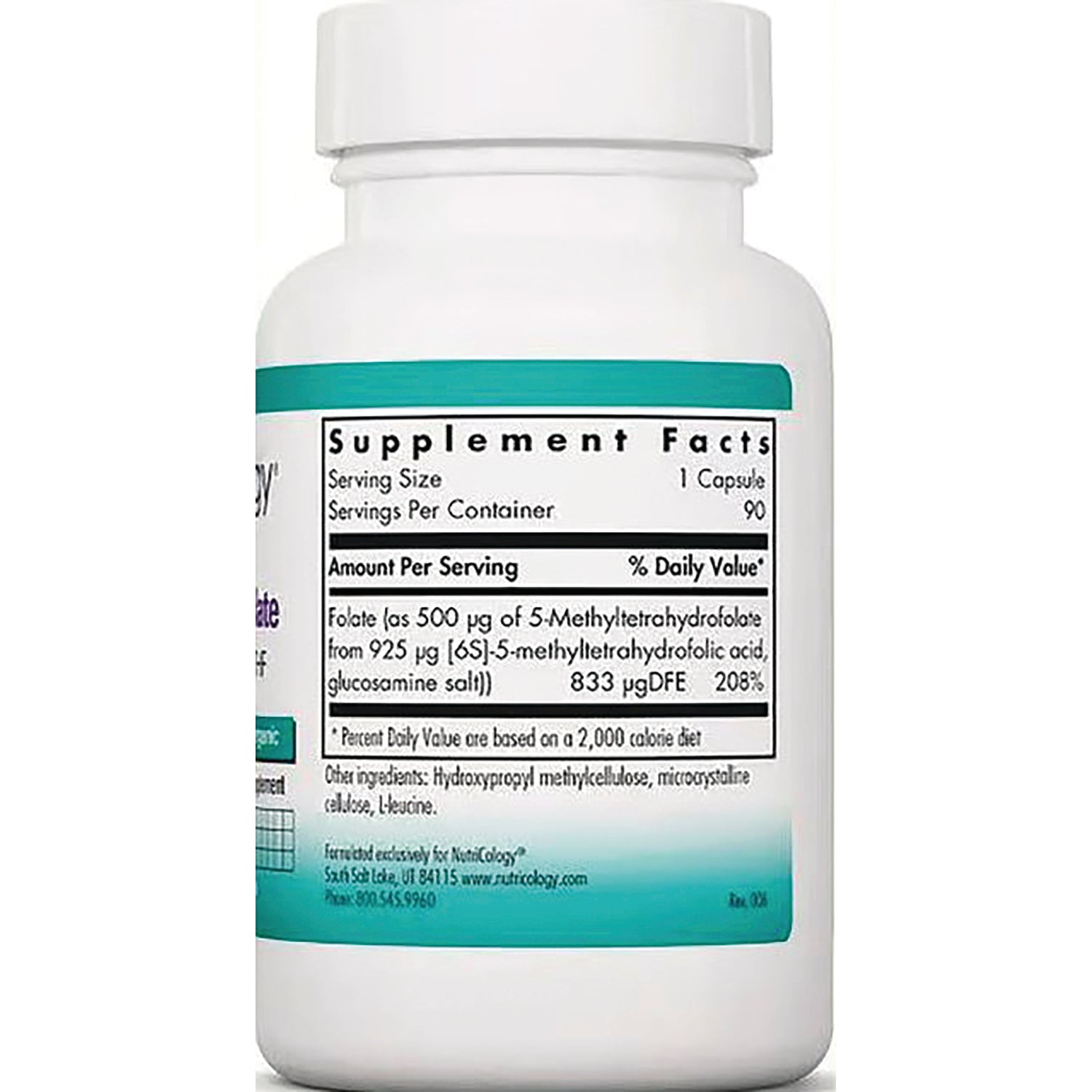 NCL111 | Back label with Supplement Facts showing serving size 1 capsule and folate 833 g DFE