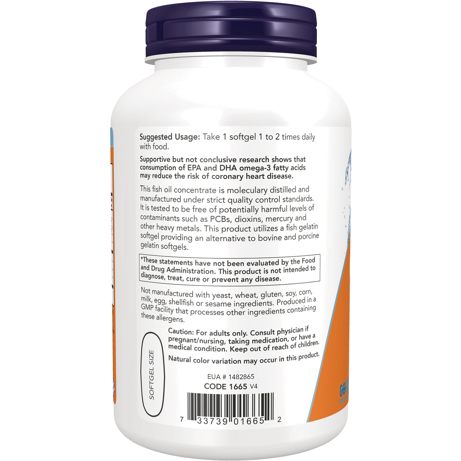 NWF1453 | Back label of white supplement bottle showing suggested usage, warnings, and barcode