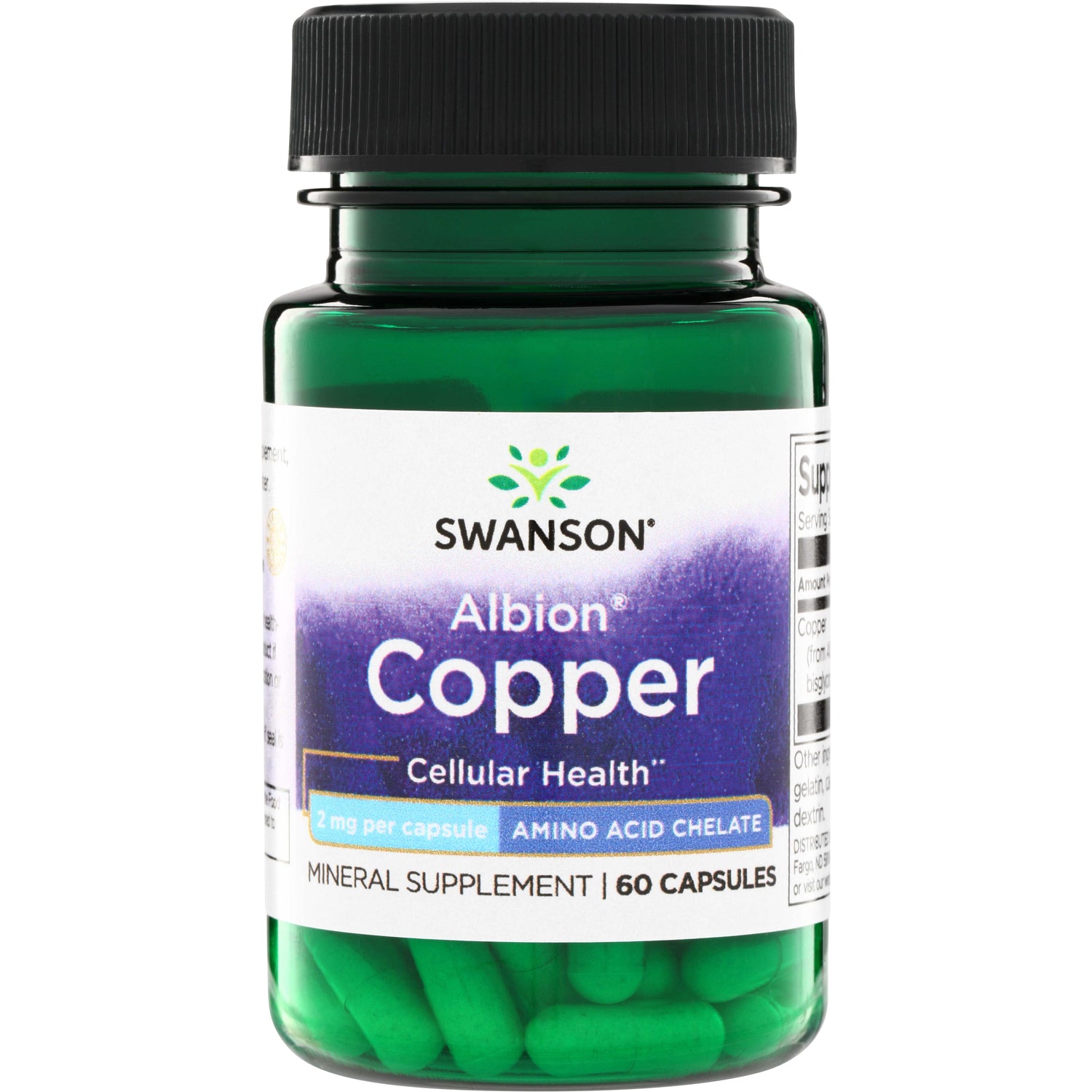 SWU468 | Swanson Albion Copper amino acid chelate, 2 mg per capsule, mineral supplement, 60 capsules