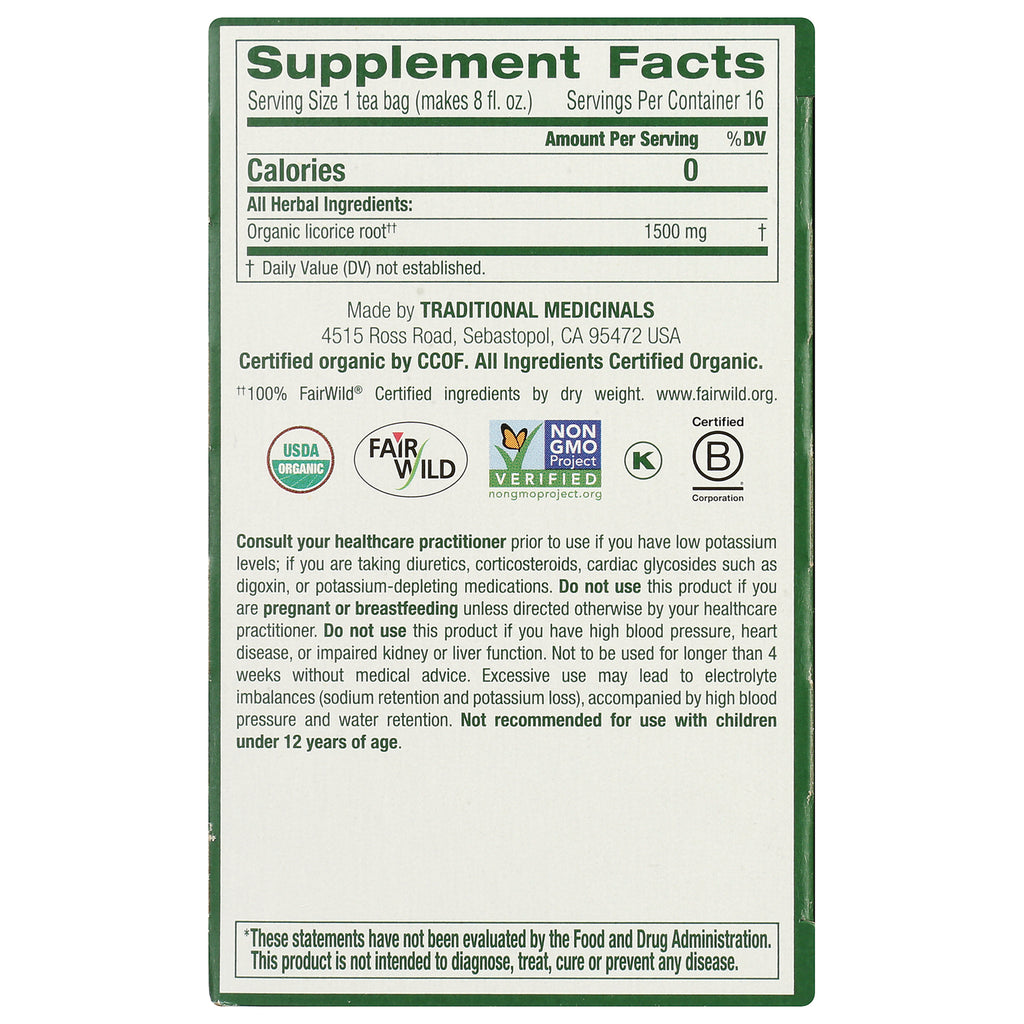 TMD023 | Back label with Supplement Facts, organic licorice root 1500 mg, and certification icons - Thumbnail