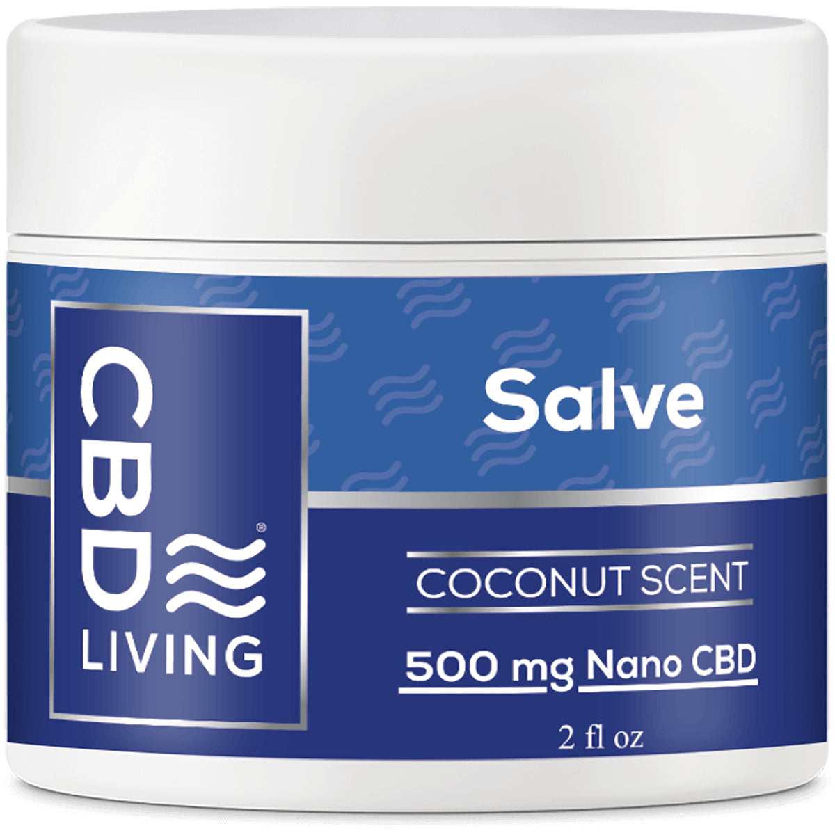 CBD041 | CBD Living coconut scent salve jar labeled 500 mg Nano CBD, 2 fl oz